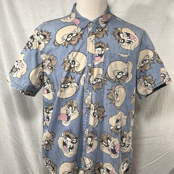 Warner Bros. Other - Looney Tunes Taz Button Up Shirt Mens XL All Over Print Warner Bros
